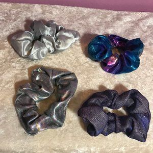 FREE Scrunchie Hair Ties Ponytail Holders Blue Iridescent 90's Oil Slick Silver